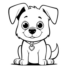 Cute vector illustration Puppy doodle black and white for kids page