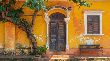  Exploring colonial architecture in Goa, India, Portuguese influence, vibrant colors, cultural fusion.