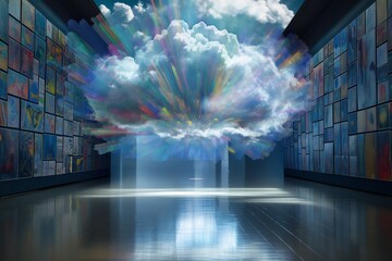 Surreal image of a glowing cloud in a vast digital space.