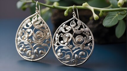 The filigree silver earrings are delicately crafted with fine silver wire, twisted and intertwined to create intricate patterns and designs. The filigree work features exquisite detailing, including s