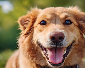 Golden retriever puppy smiling 