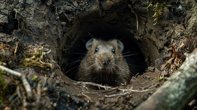  Moles in underground burrow, intricate tunnel system, seldom seen.