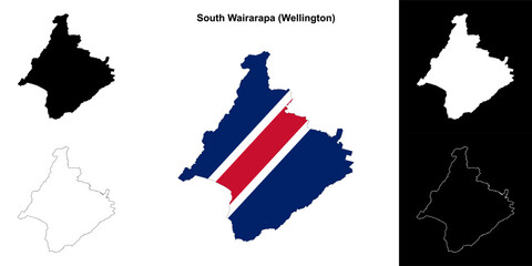South Wairarapa blank outline map set