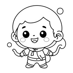 Vector illustration of a cute Kawaii drawing colouring activity