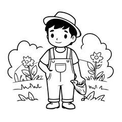 Cute vector illustration Farmer drawing for colouring page