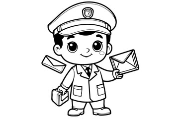 Vector illustration of a cute MailmanOld doodle for toddlers colouring page