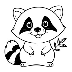 Cute vector illustration Raccoon drawing for toddlers colouring page