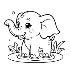 Cute vector illustration Elephant drawing for toddlers coloring activity