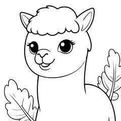 Vector illustration of a cute Alpaca doodle for kids coloring worksheet