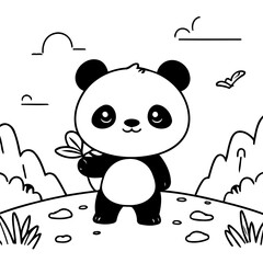 Simple vector illustration of Panda doodle for toddlers worksheet