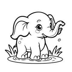Cute vector illustration Elephant drawing for kids page