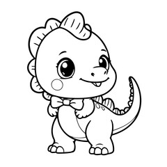 Simple vector illustration of Dino drawing for kids colouring page