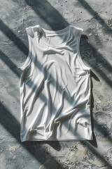 A white tank top on a concrete floor.