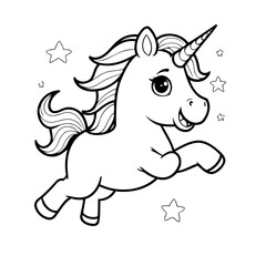 Vector illustration of a cute Unicorn drawing for kids page