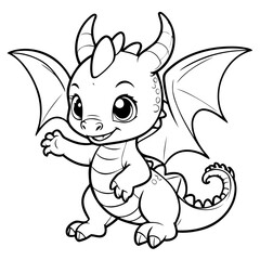 Vector illustration of a cute Dragon doodle colouring activity for kids