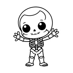 Cute vector illustration Skeleton doodle for kids colouring page