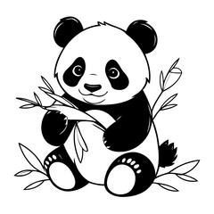 Simple vector illustration of Panda drawing for toddlers colouring page