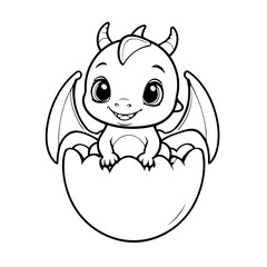 Vector illustration of a cute Dragon drawing for toddlers colouring page