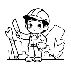 Vector illustration of a cute Contractor doodle for kids colouring page