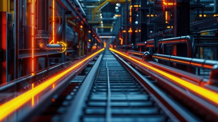 Obraz premium Strip lighting along the walkways of a factory.