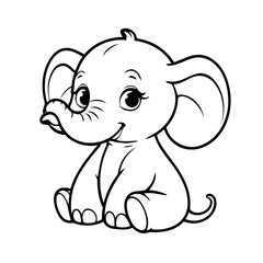 Simple vector illustration of Elephant hand drawn for kids page