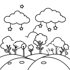 Simple vector illustration of Sky colouring page for kids