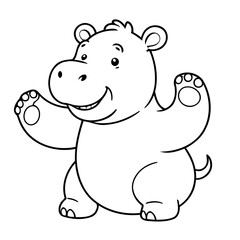 Cute vector illustration Hippo drawing for kids colouring activity