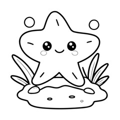 Vector illustration of a cute StarFish drawing for kids colouring page