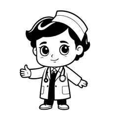 Vector illustration of a cute Doctor drawing for colouring page