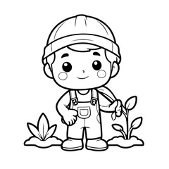 Simple vector illustration of Gardner hand drawn for kids coloring page