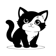 Simple vector illustration of Kitten outline for colouring page
