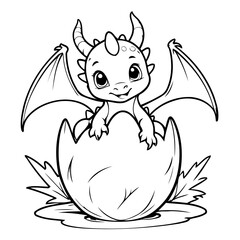 Cute vector illustration Dragon drawing for kids colouring page
