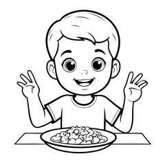 Vector illustration of a cute Kid drawing for colouring page