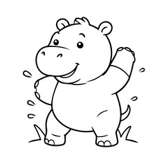 Simple vector illustration of Hippo for kids colouring worksheet