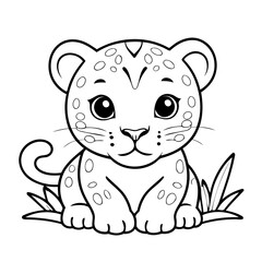 Cute vector illustration Jaguar drawing for kids colouring activity