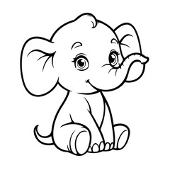 Cute vector illustration Elephant hand drawn for kids coloring page
