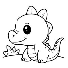 Simple vector illustration of Dino drawing for kids colouring page