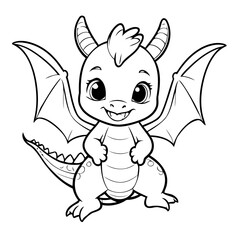 Simple vector illustration of Dragon drawing for kids page