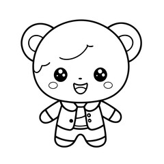 Simple vector illustration of Kawaii for toddlers colouring page