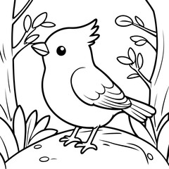Simple vector illustration of Bird drawing for kids colouring activity