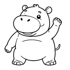 Simple vector illustration of Hippo drawing for toddlers colouring page