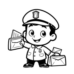 Cute vector illustration Mailman for kids coloring activity page