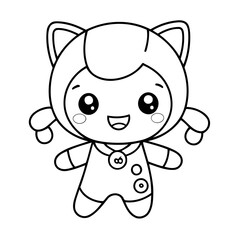 Vector illustration of a cute Kawaii drawing colouring activity