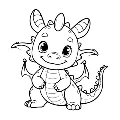 Simple vector illustration of Dragon drawing for kids colouring page