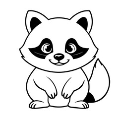 Simple vector illustration of Raccoon drawing for kids colouring page