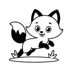 Simple vector illustration of Fox drawing for kids colouring page