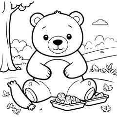 Vector illustration of a cute Bear drawing for colouring page