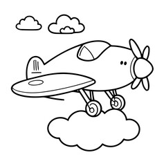 Vector illustration of a cute Plane doodle drawing for kids page