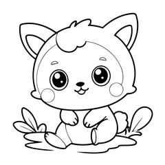 Vector illustration of a cute Kawaii doodle for toddlers colouring page