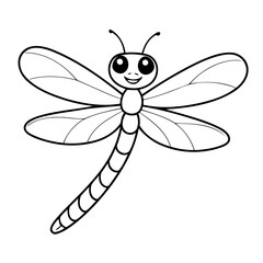 Simple vector illustration of Dragonfly outline for colouring page